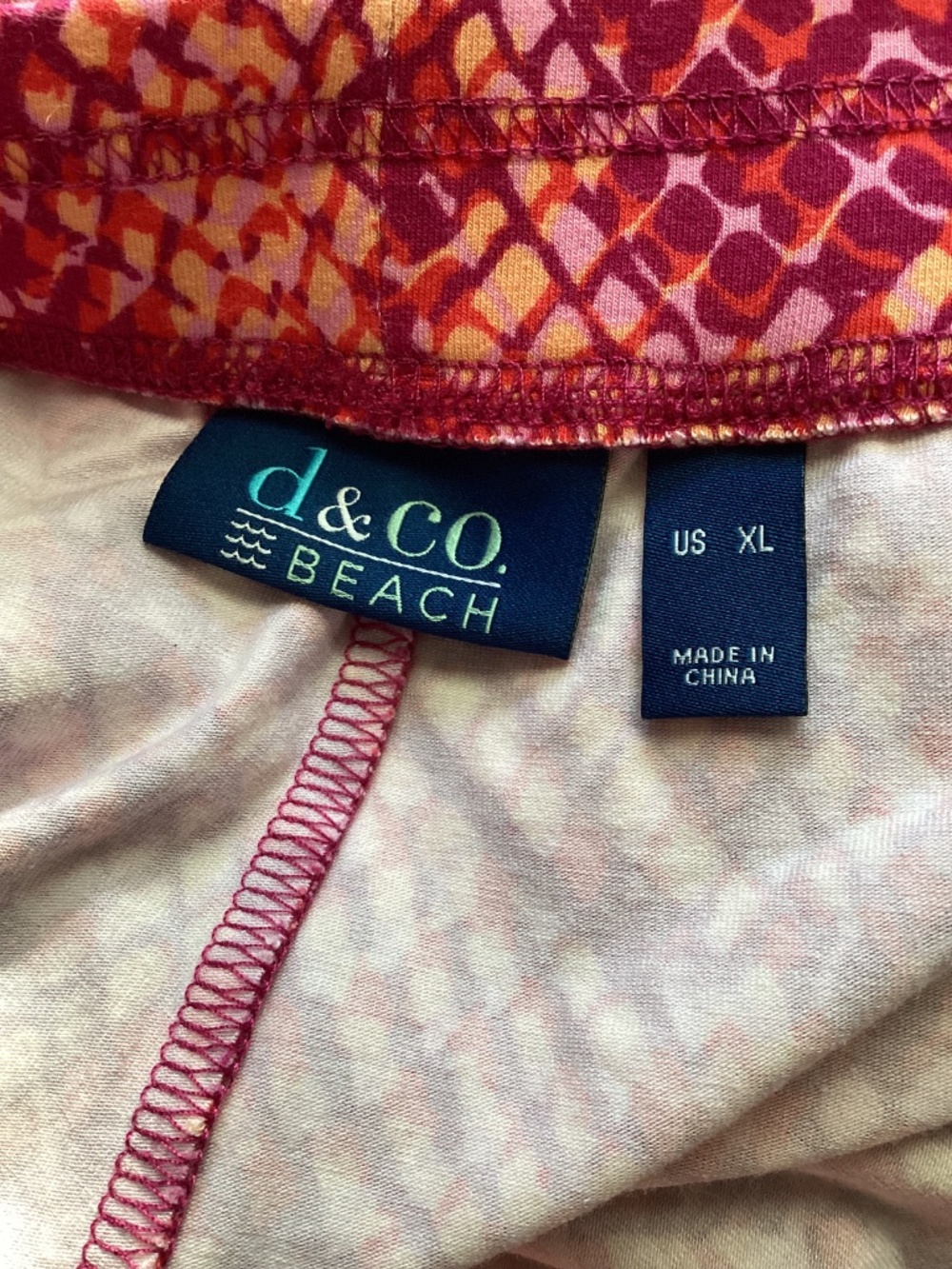 D & CO. BEACH XL WIDE LEG PINK PURPLE GEOMETRIC PRINT COTTON/VISCOSE BLEND - Picture 8 of 8
